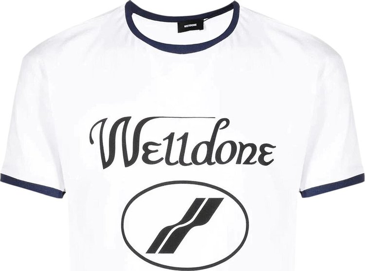We11done Cursive Logo Fitted Ringer T-Shirt 'Navy'