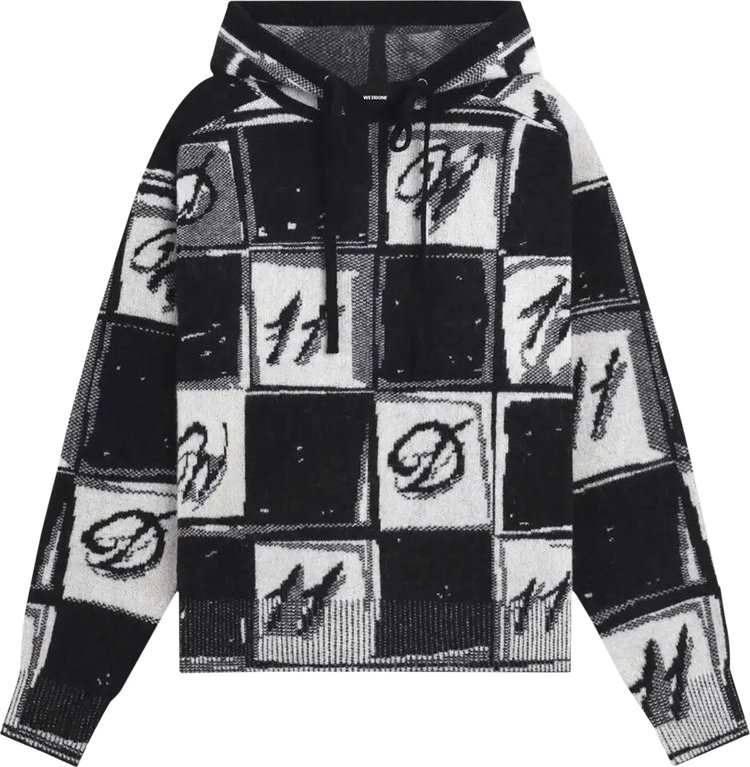 We11done Chess Board Graphic Knit Hoodie 'Black'