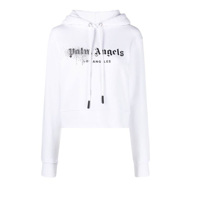 Palm Angels Rhinestone Spray Logo Hoodie WhiteBlack