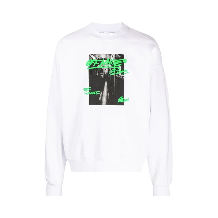 Off White Metro Type Skate Crewneck WhiteGreen