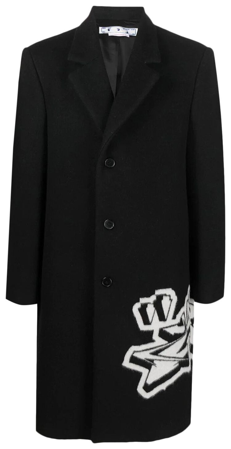 Off White Graffiti Wool Skate Long Coat BlackWhite