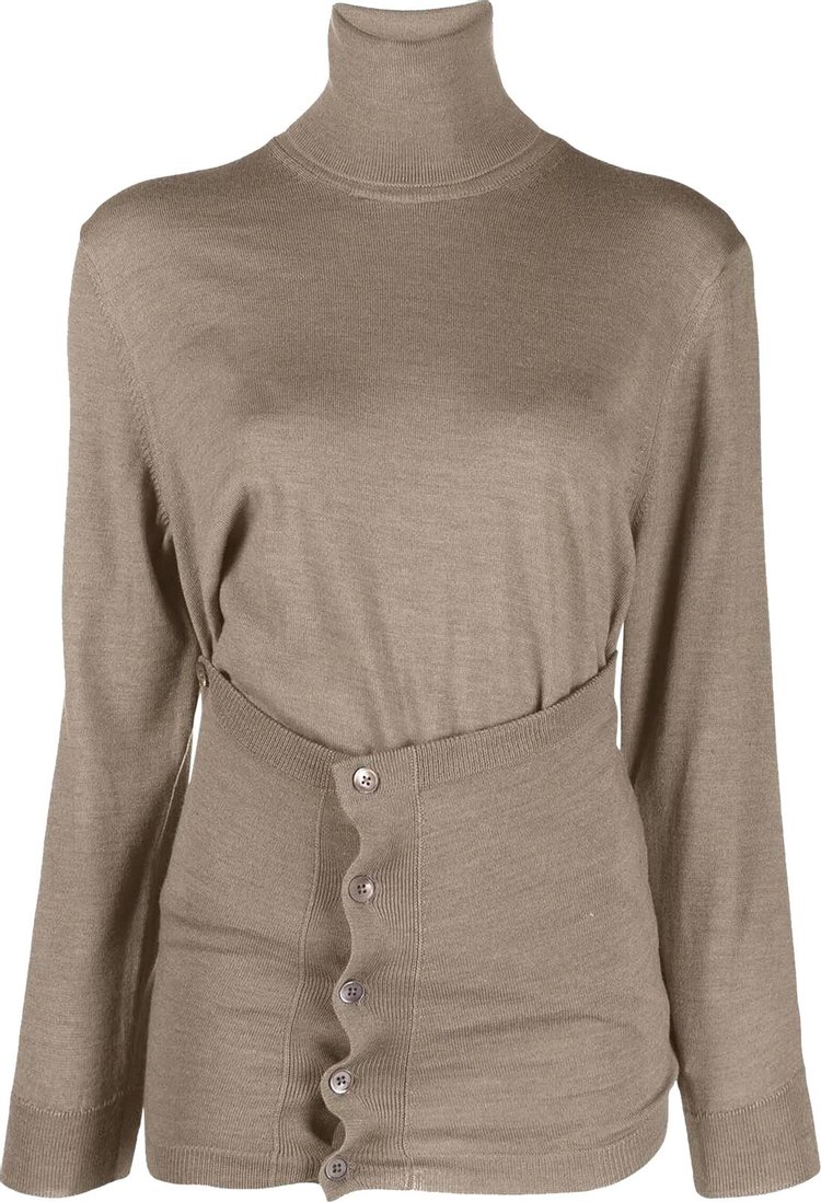 Lemaire Buttoned Turtleneck Sweater 'Grey/Beige'