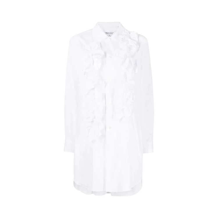 Comme des Garcons Flower Pleated Long Shirt White