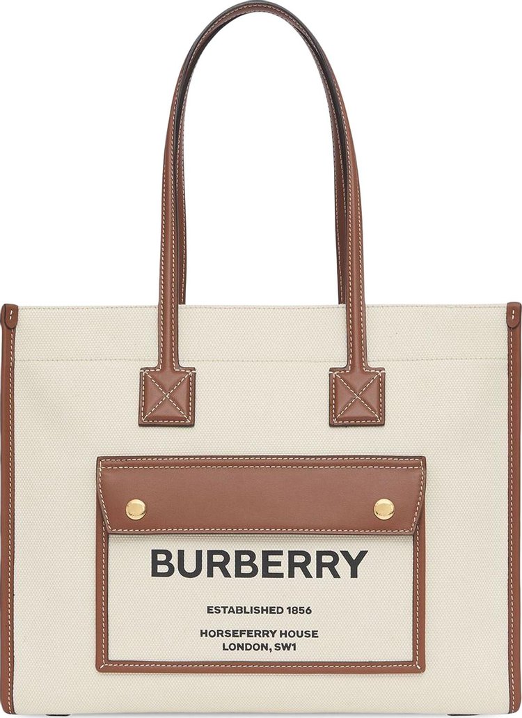 Burberry Two Tone Canvas And Leather Small Freya Tote 'Natural/Tan'