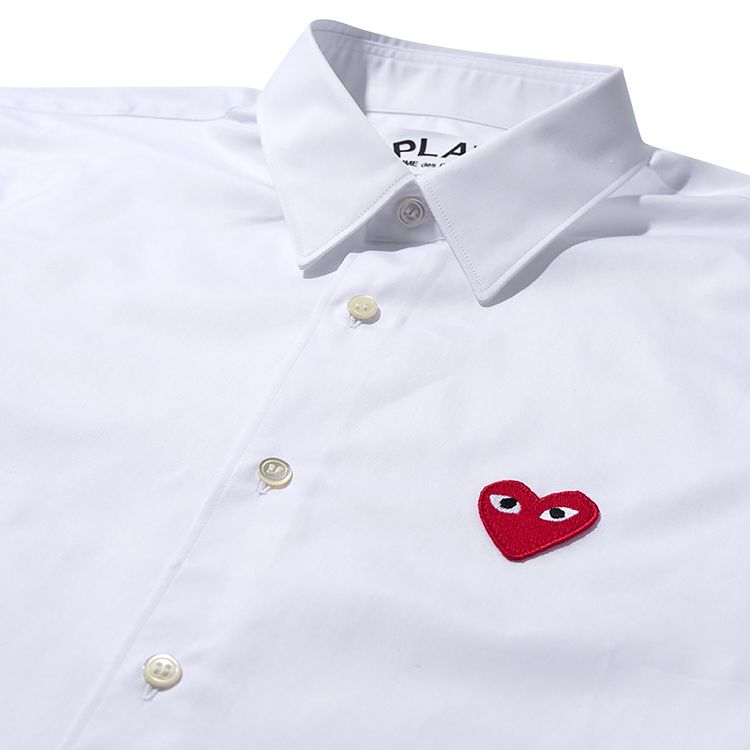 Comme des Garcons Play Long Sleeve Button Down Shirt With Red Heart White