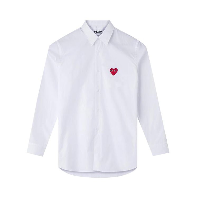 Comme des Garcons Play Long Sleeve Button Down Shirt With Red Heart White