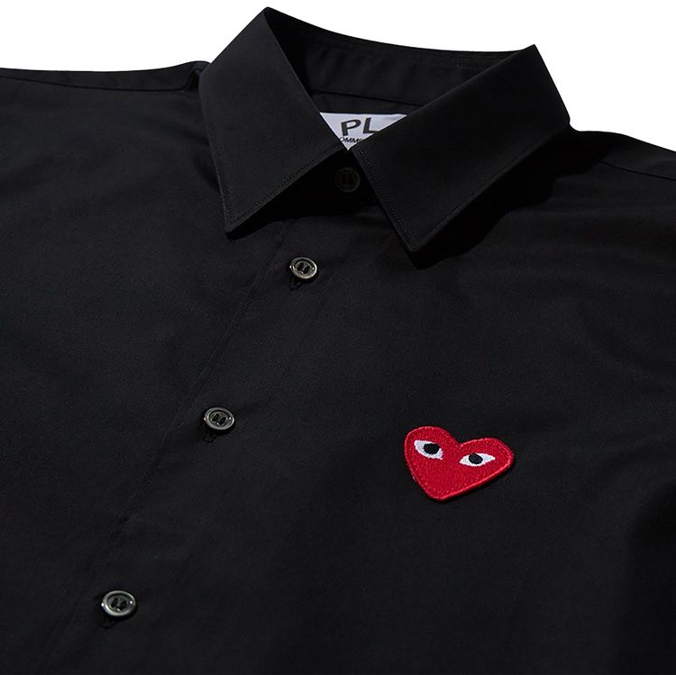 Comme des Garcons Long Sleeve Woven Button Down Shirt With Red Heart Black