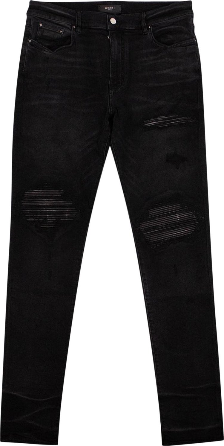 Amiri Aged MX1 Leather Patch Distressed Jeans 'Black'