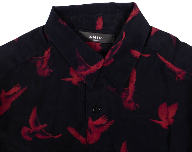 Amiri Doves Print Oversized Button Down Shirt Black