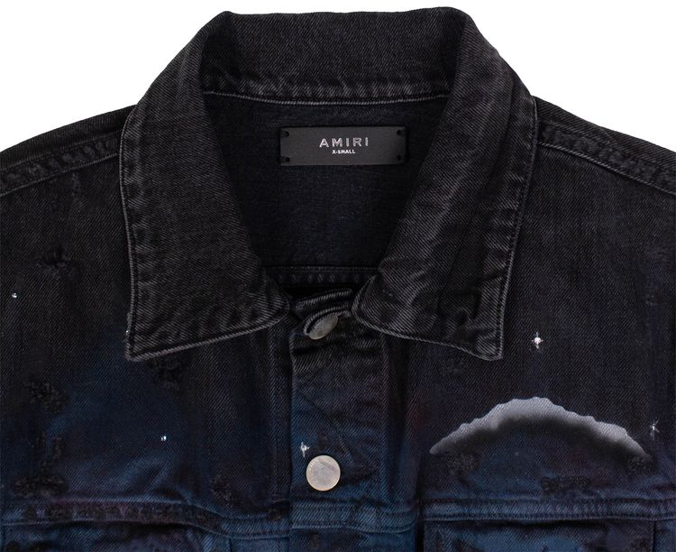 Amiri Airbrush Design Crop Denim Trucker Jacket Black