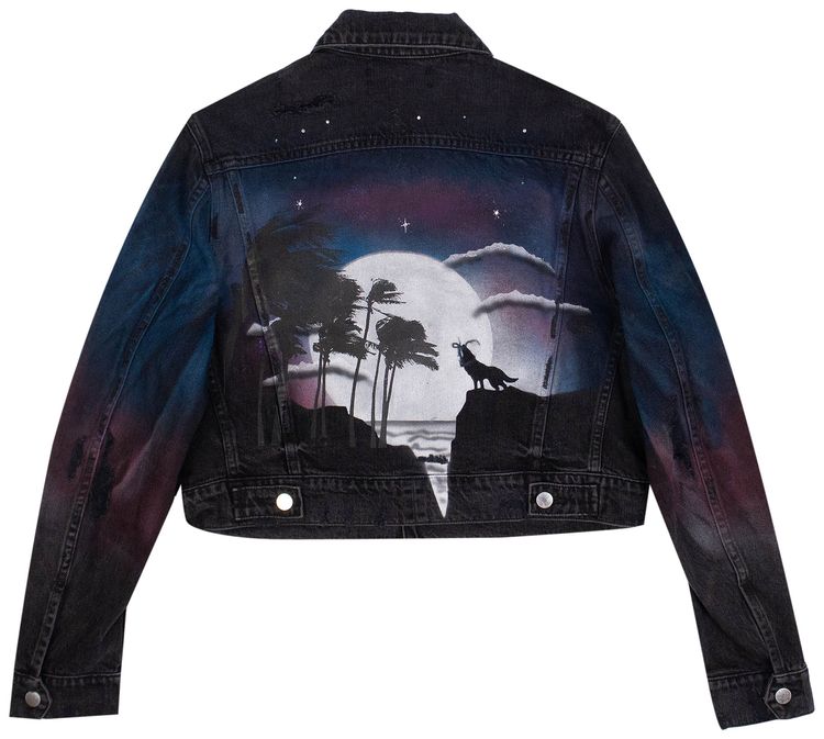 Amiri Airbrush Design Crop Denim Trucker Jacket Black
