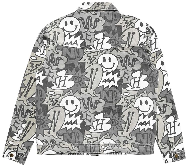 Chinatown Market Smiley Speech Bubble Denim Jacket Black