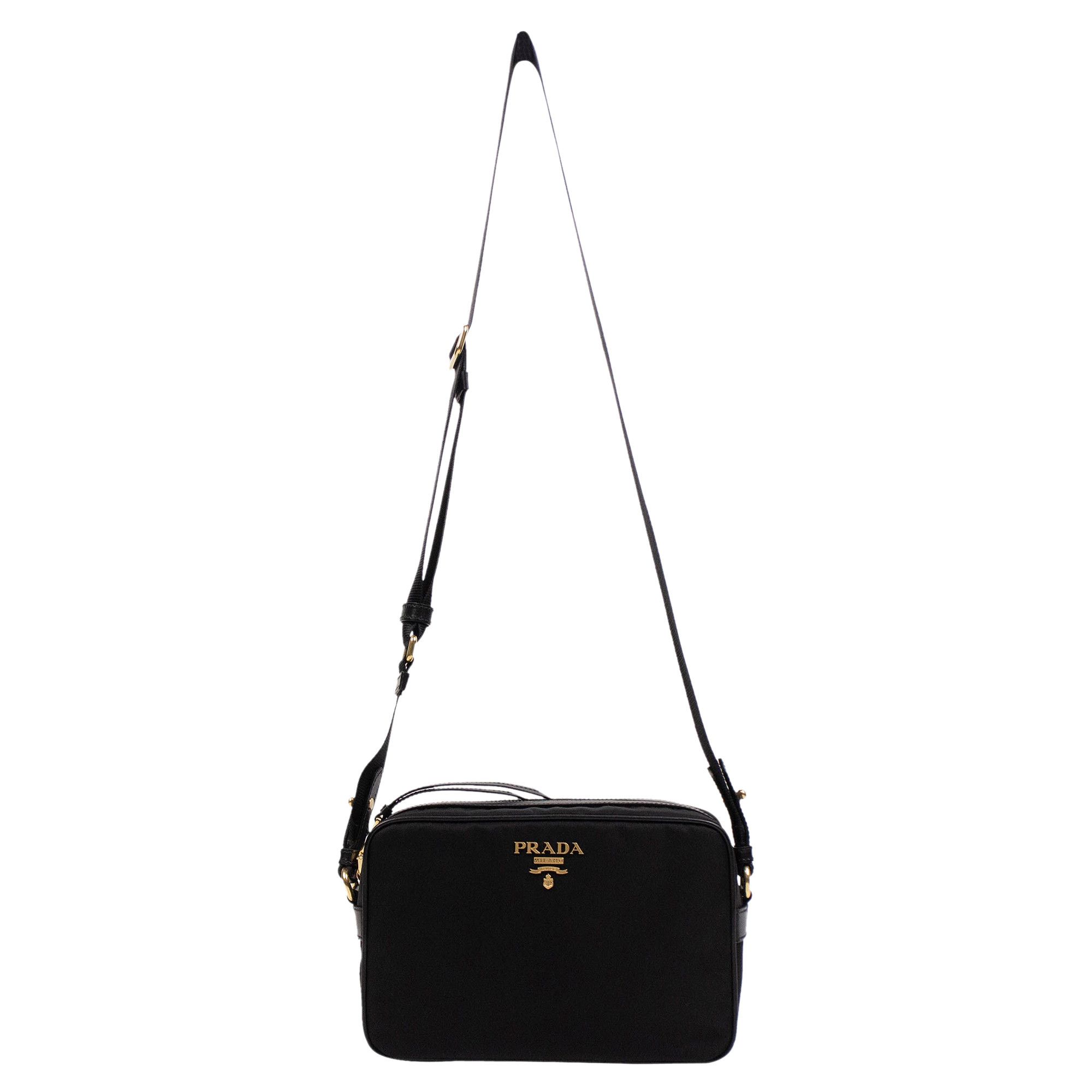 Buy Prada Nylon Gold Logo Small Cross Body Shoulder Bag Black