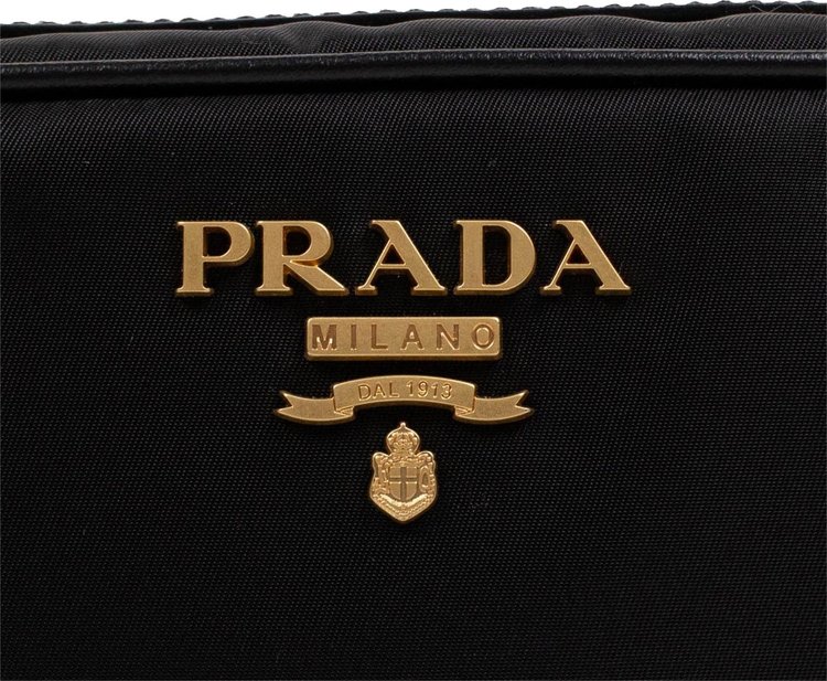 Prada Nylon Gold Logo Small Cross Body Shoulder Bag Black