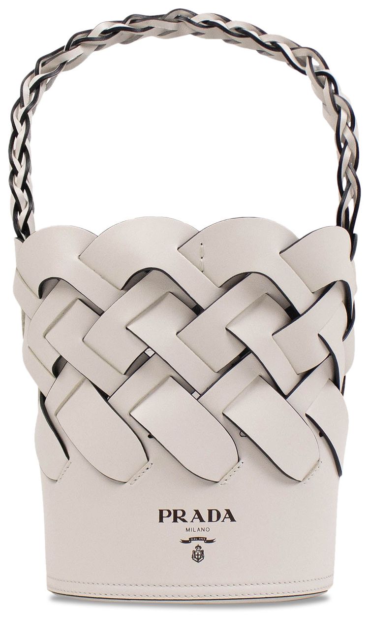 Prada Tress Large Woven Bucket Bag White