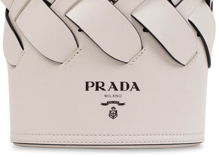 Prada Tress Large Woven Bucket Bag White