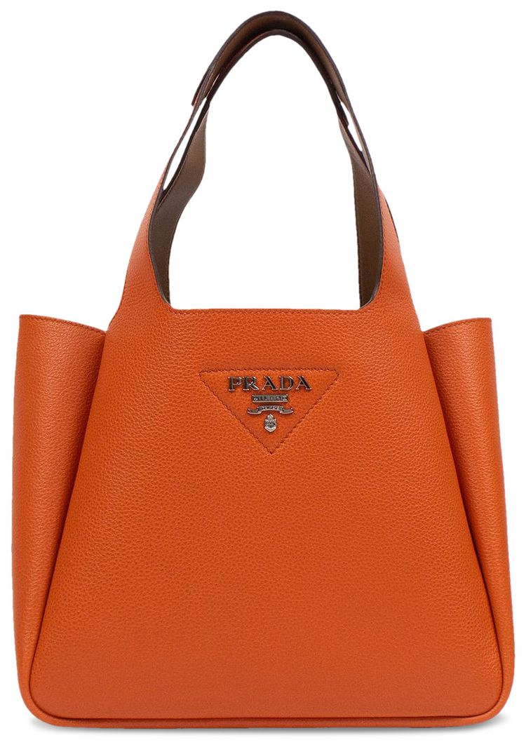 Prada Calf Leather Double Top Handle Medium Handbag Orange