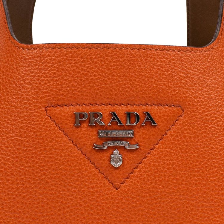 Prada Calf Leather Double Top Handle Medium Handbag Orange