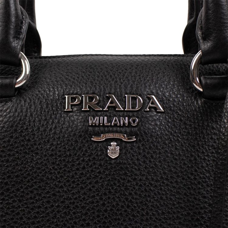 Prada Calf Leather Dual Top Handle Medium Handbag Tote Black