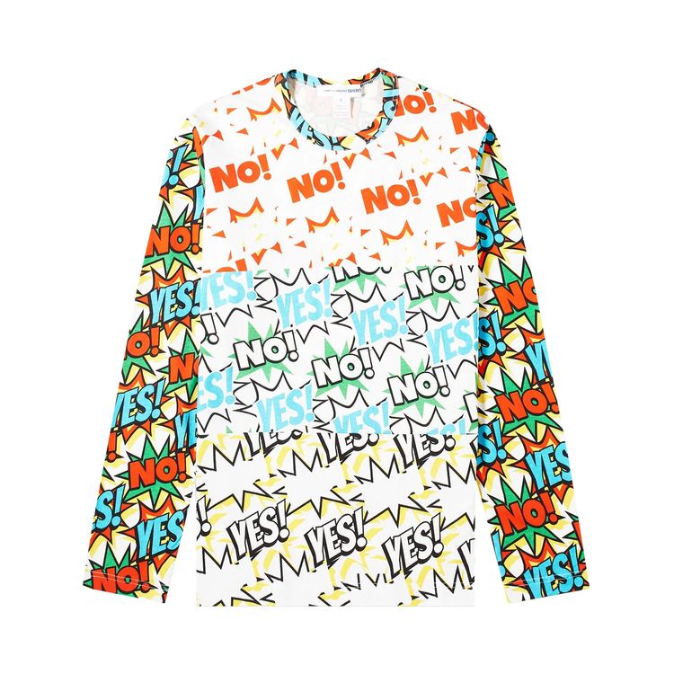 Comme des Garcons SHIRT Yes No Long Sleeve T Shirt WhiteMulti