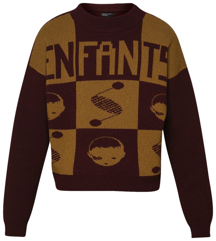 Enfants Riches Deprimes Enfants Logo Check Sweater BurgundyMustard