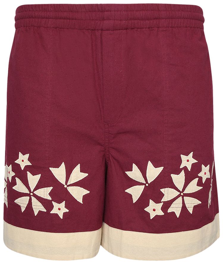 Bode Moonflower Applique Short Maroon Cream
