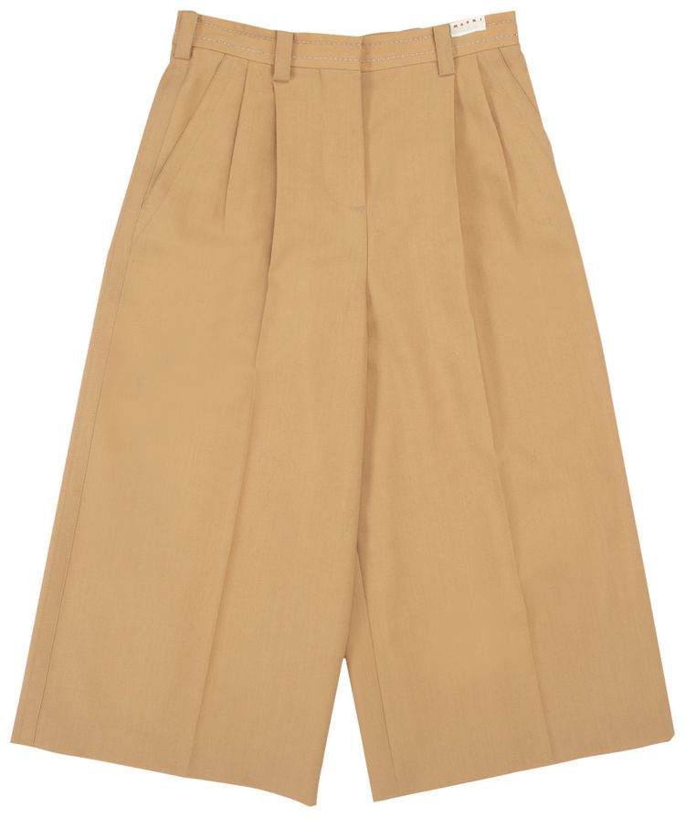 Marni Wide Leg Cropped Pant With Pleats Dijon