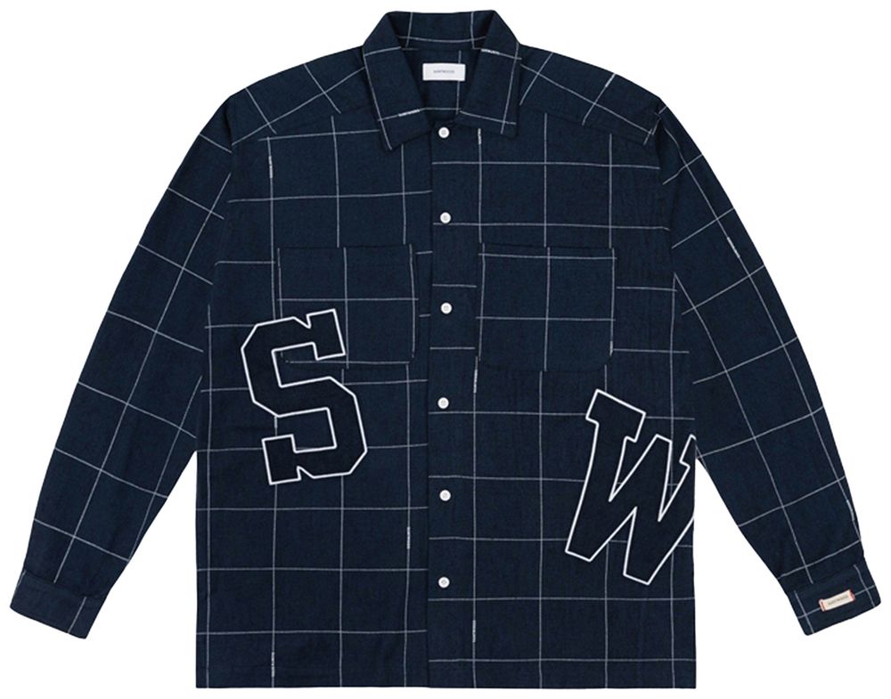 Buy Saintwoods Contrast Stitch Flannel 'Navy' SW01605 NAVY GOAT