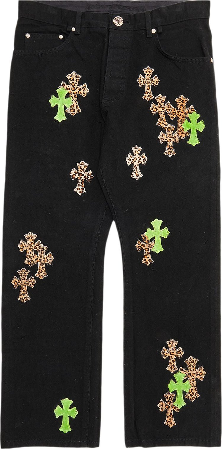 Chrome Hearts Green/Cheetah Cross Denim Jeans Black
