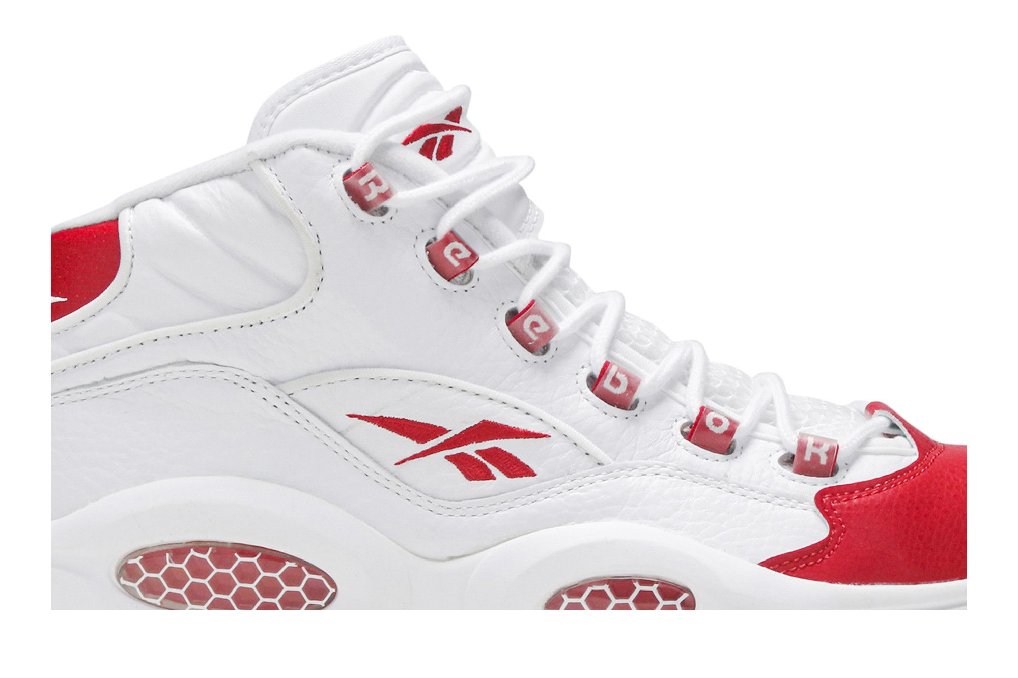 White and red reebok question discount