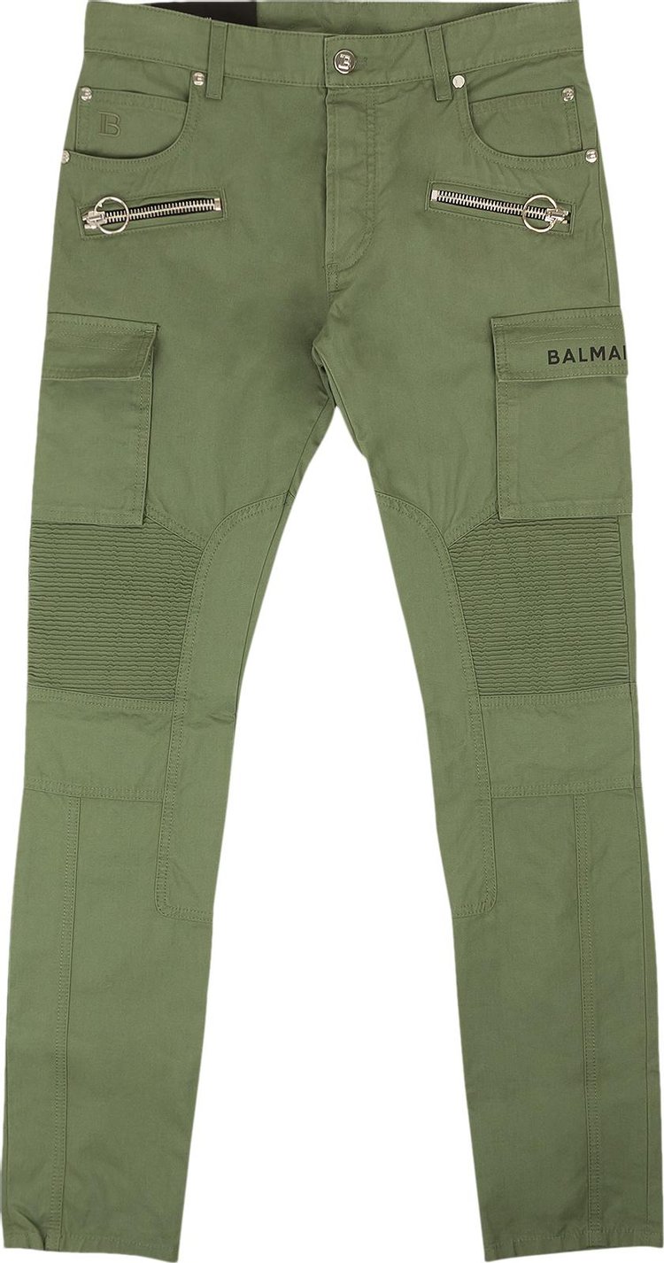Balmain Slim Cut Ridged Cargo Jeans 'Khaki'
