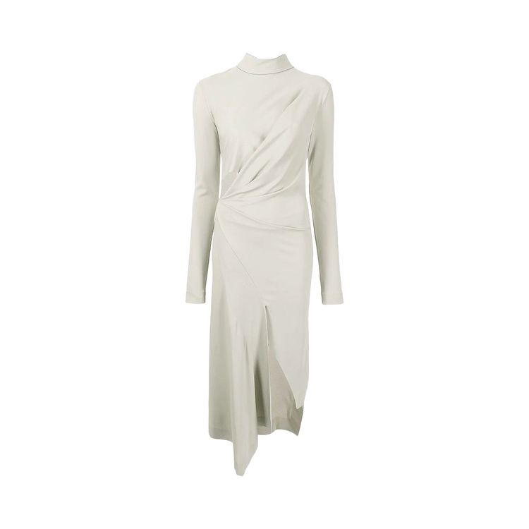 Off White Jer Asymmetirical Long Sleeve Dress Light Grey