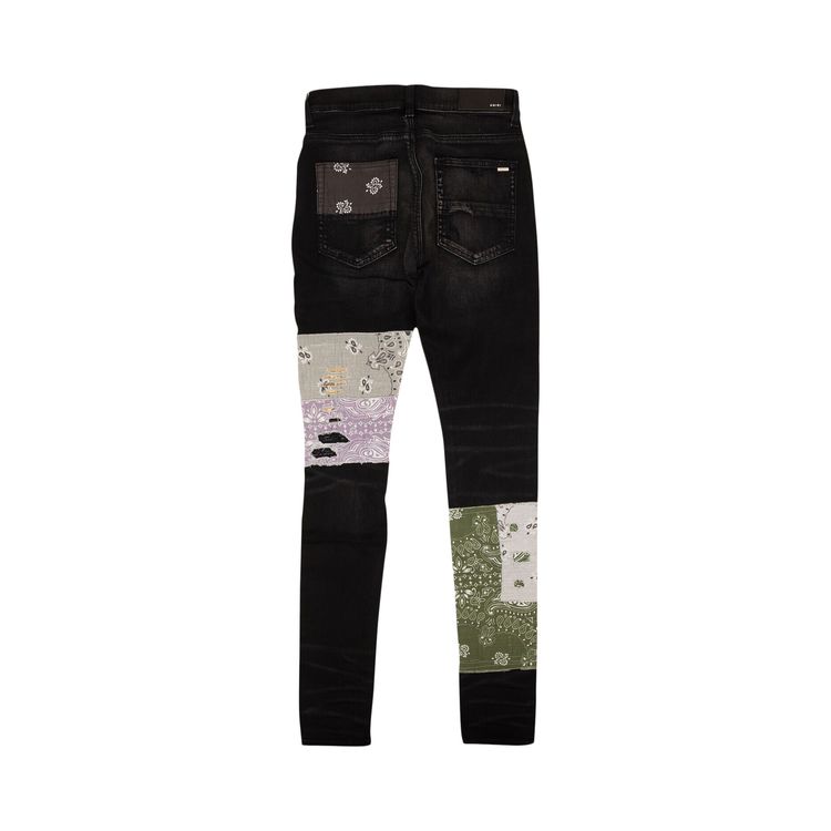 Jean AMIRI Taille 38 - Patch Flamme & Bandana Noir/bleu Vieilli - Neuf Avec étiquettes