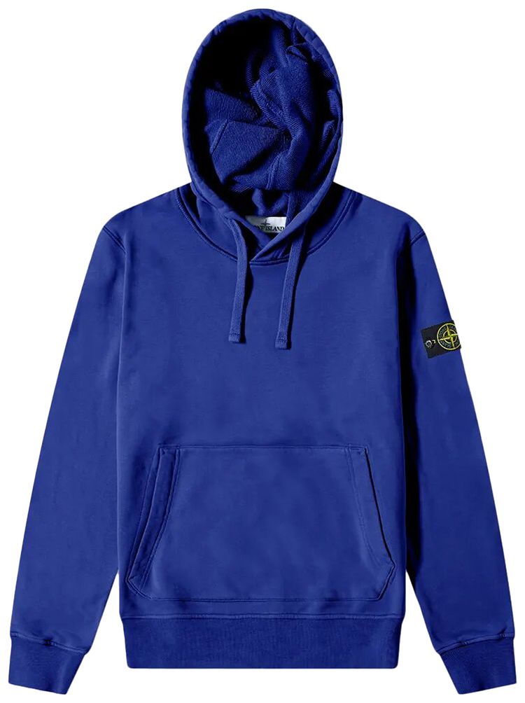 Stone Island Logo Patch Pull Over Hoodie Blue