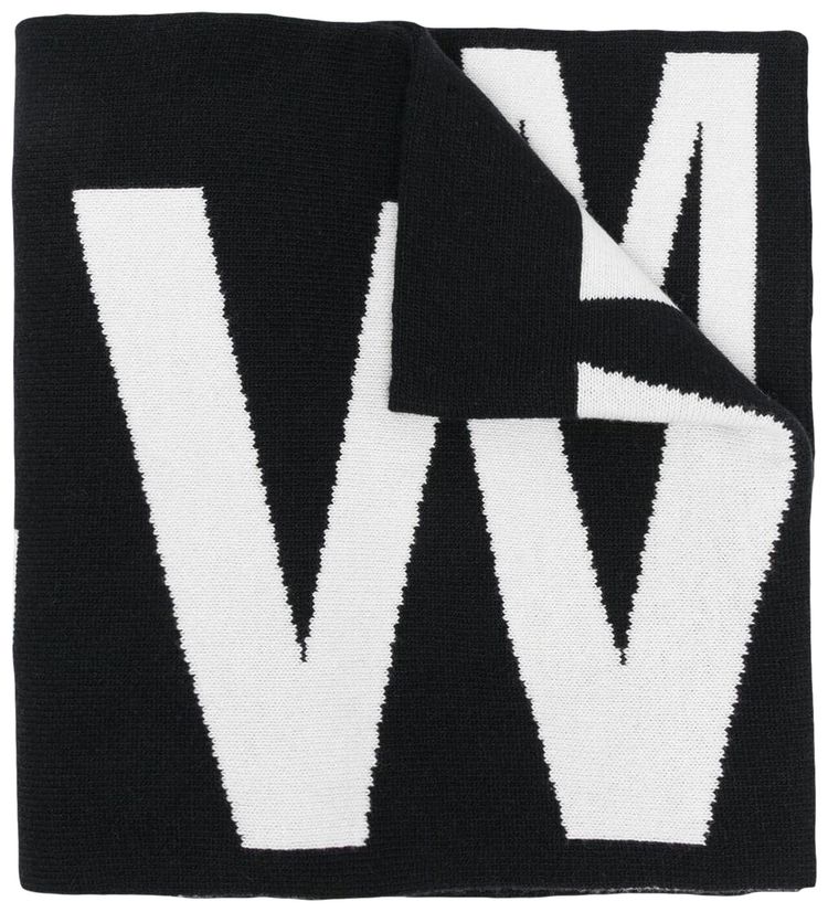 Off White Ribbed Knit Intarsia Logo Scarf BlackWhite