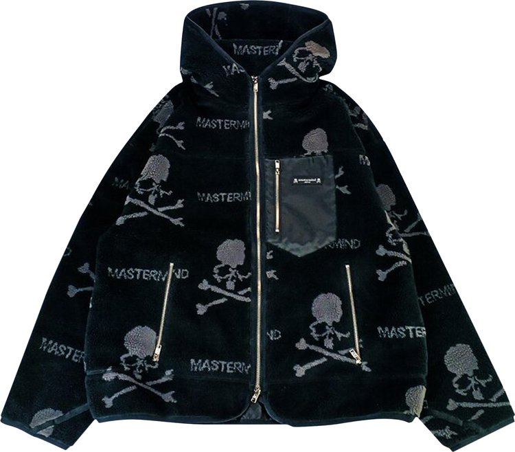 Mastermind All Over Skull Logo Sherpa Zip Jacket Black