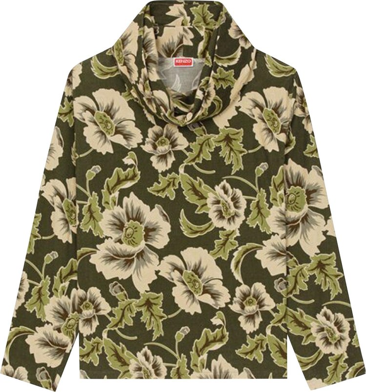 Kenzo Floral Print Rollneck Sweatshirt 'Dark Khaki'