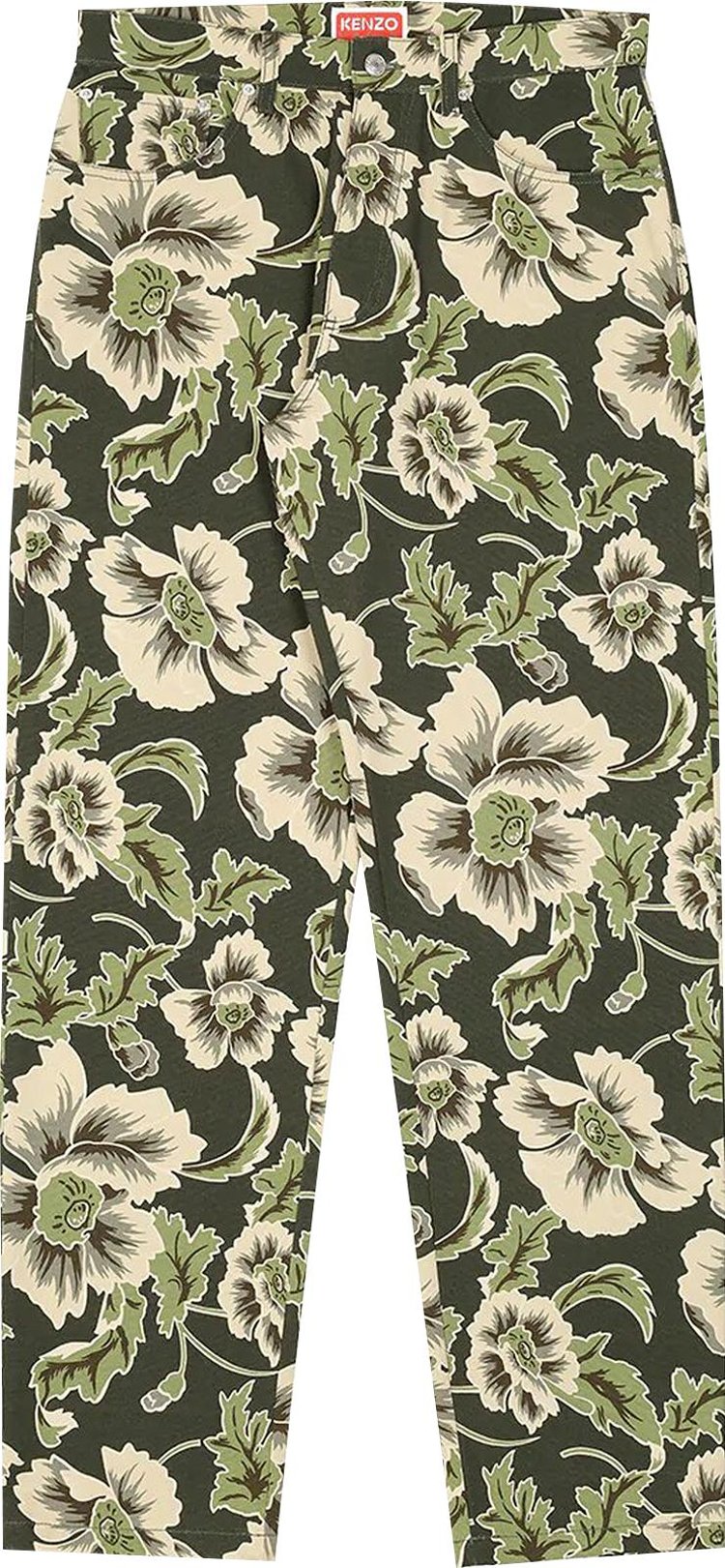 Kenzo Floral Print Loose Fit Jeans 'Dark Khaki'