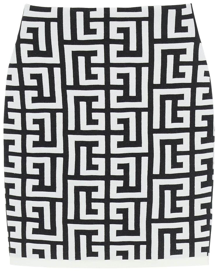 Balmain Monogram High Waist Miniskirt BlackWhite