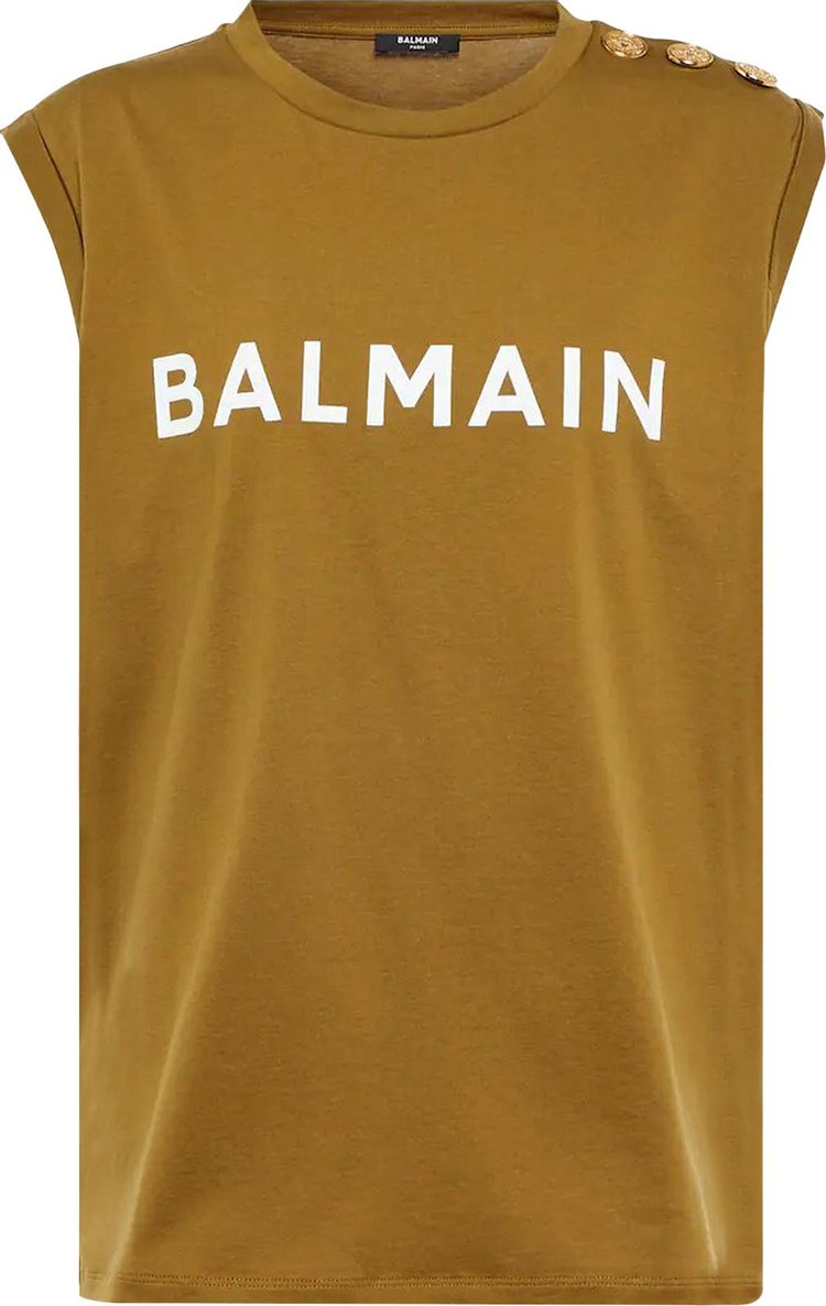 Balmain Logo Printed Sleeveless Top 'Khaki/Off White'