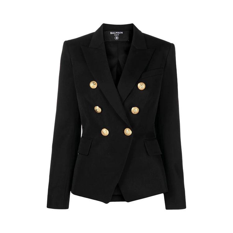 Balmain Double Breasted Leather Blazer Black