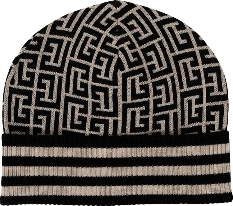 Balmain Monogram Embroidered Wool Hat 'Ivory/Black'