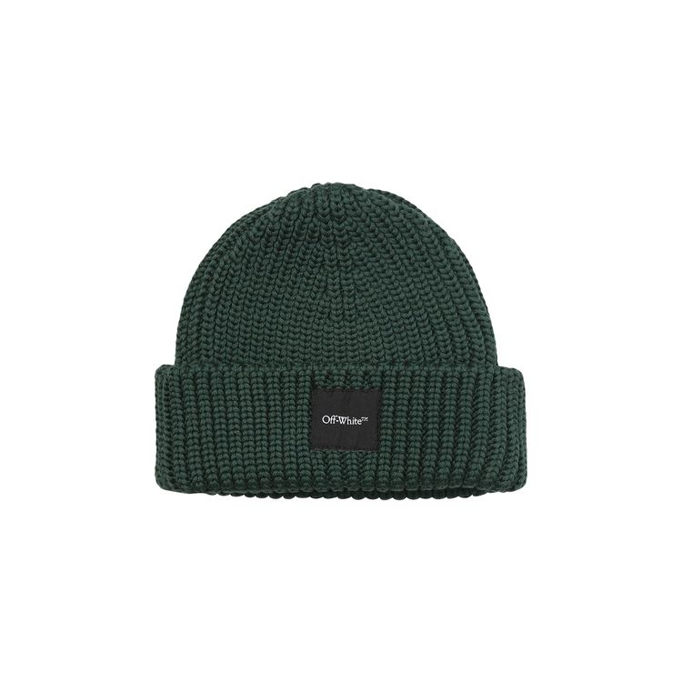 Off White Ribbed Beanie Dark Green