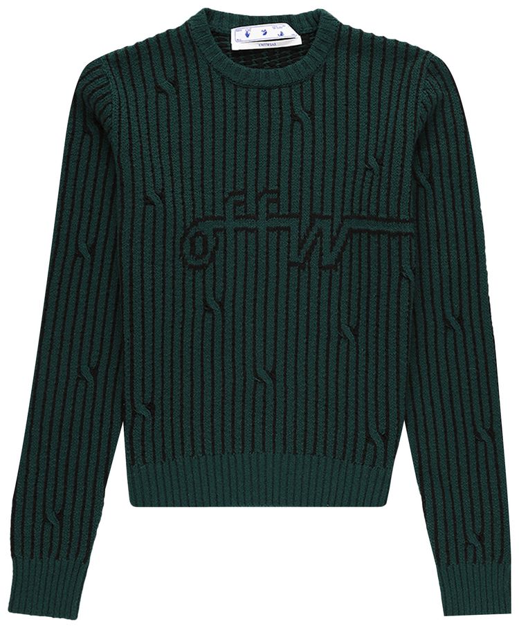 Off White Cabled Sweater Dark Green