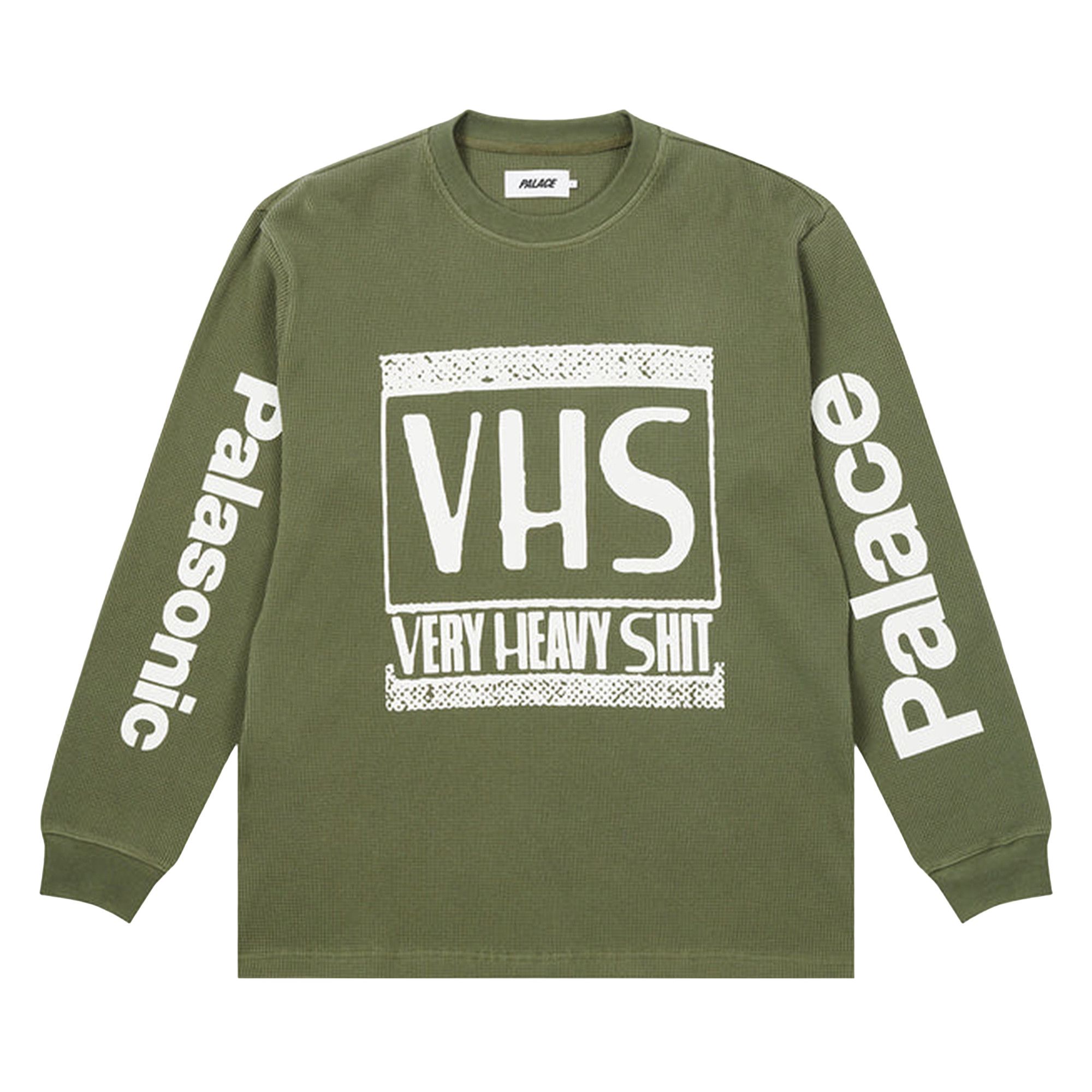 PALACE VHS THERMAL LONGLSEEVE TOP OLIVE PALACE VHS Very Heavy $hit Palasonic Thermal Long Sleeve Men\u0027s