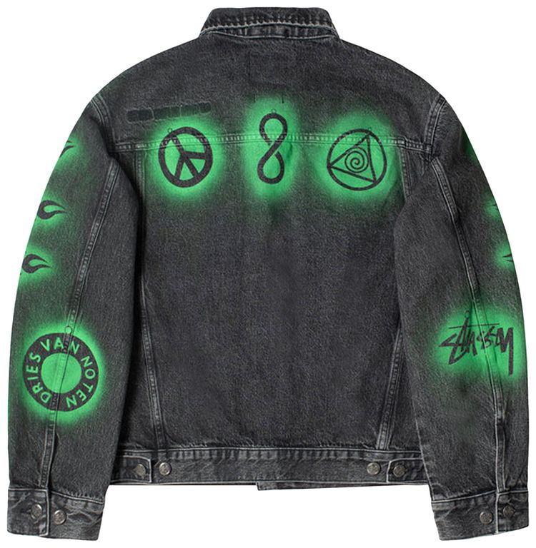 Stussy x Dries Van Noten Hand Stencilled Denim Washed Black