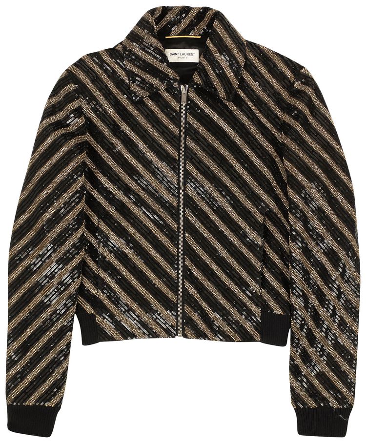 Saint Laurent Beaded Zip Up Jacket Black