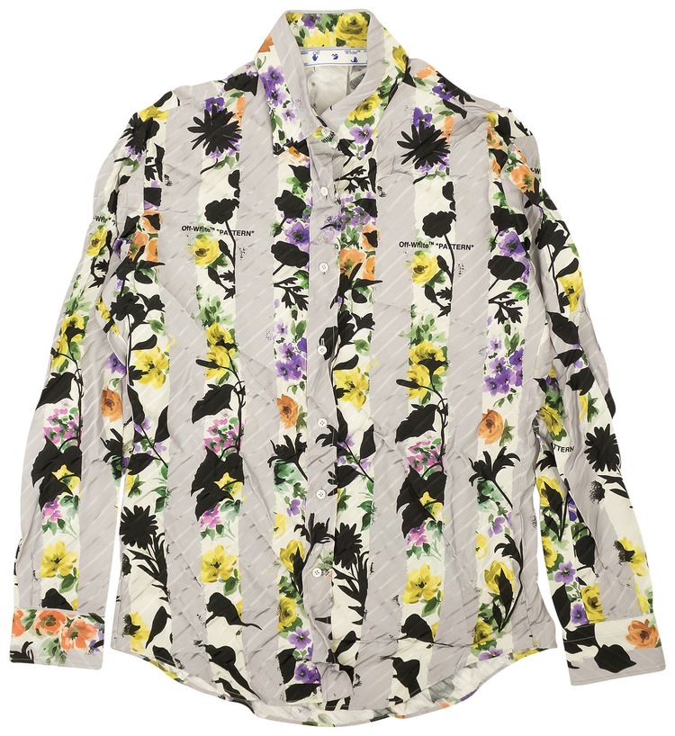 Off White Floral Stripes Basic Shirt Grey
