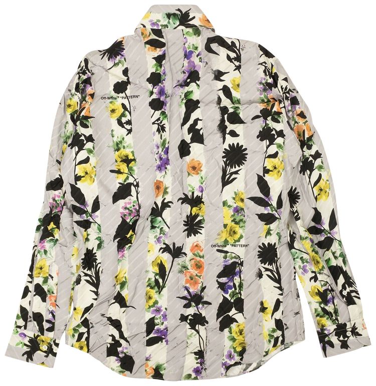 Off White Floral Stripes Basic Shirt Grey