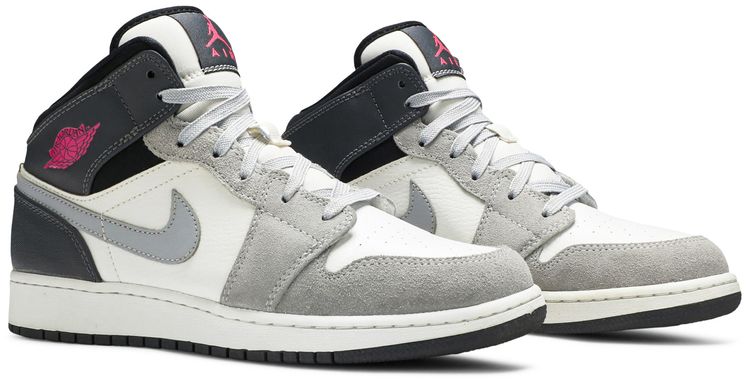 Air Jordan 1 Mid GS White Grey Hyper Pink